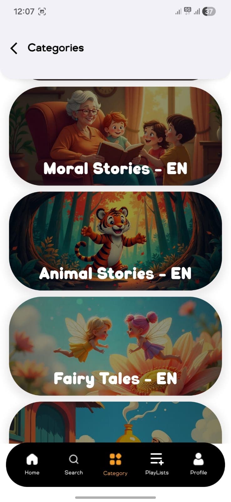 LALA app - Story collection screen